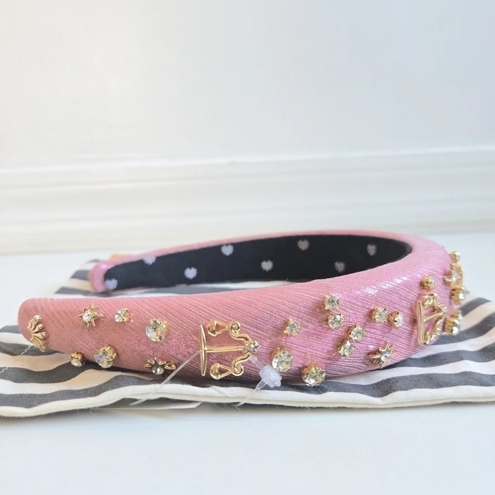 New Lele Sadoughi Zodiac Libra Alice Hand Embellished Rose Gold Lurex Headband